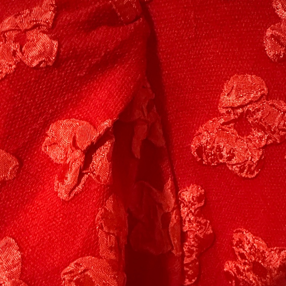 Gracia Red Puff Sleeve Floral Textured Blouse - Picture 4 of 4